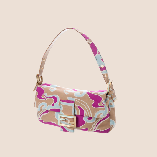 FENDI 2000 PSYCHEDELIC SWIRL PURPLE SILK BAGUETTE BAG