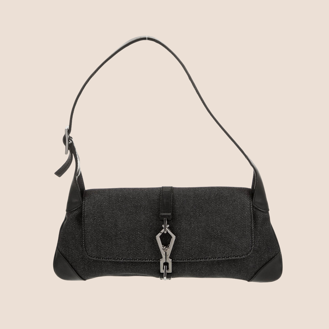 GUCCI BLACK DENIM CANVAS JACKIE SHOULDER BAG
