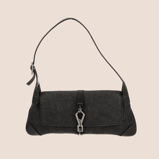 GUCCI BLACK DENIM CANVAS JACKIE SHOULDER BAG