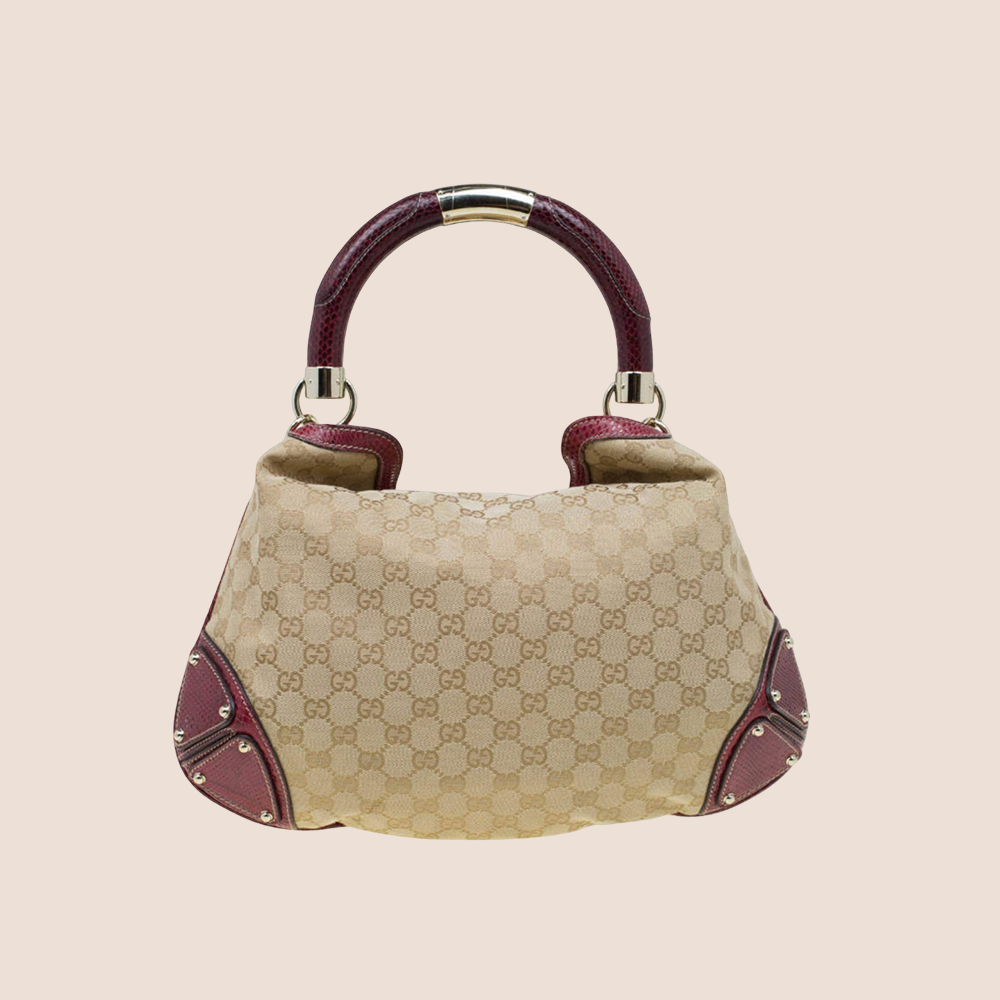 GUCCI BEIGE & RED GG CANVAS PYTHON INDY HOBO BAG