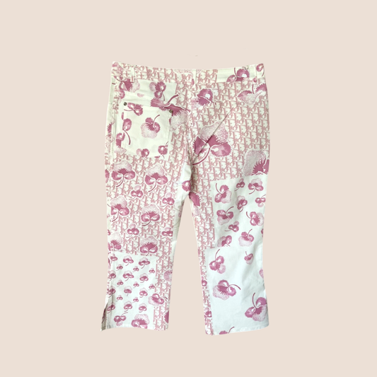CHRISTIAN DIOR 2005 PINK CHERRY BLOSSOM PRINT CROPPED PANTS