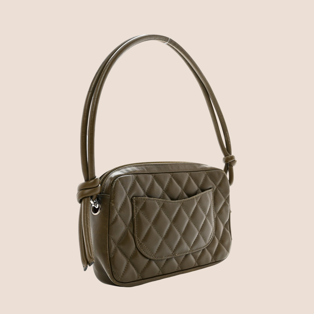 CHANEL 2005 KHAKI & PYTHON CC CAMBON POCHETTE BAG