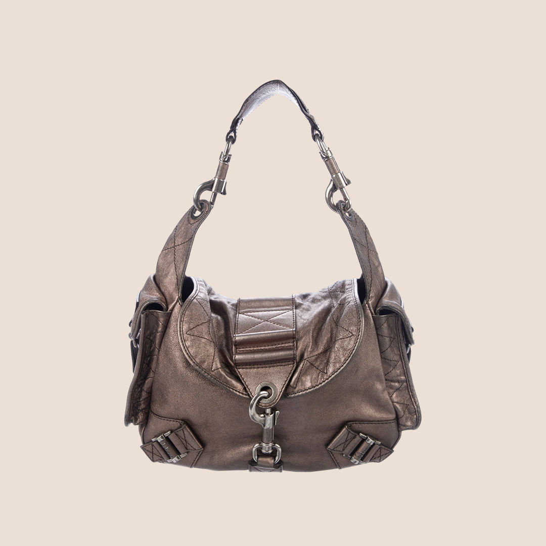 CHRISTIAN DIOR 2006 BRONZE LEATHER REBELLE BAG