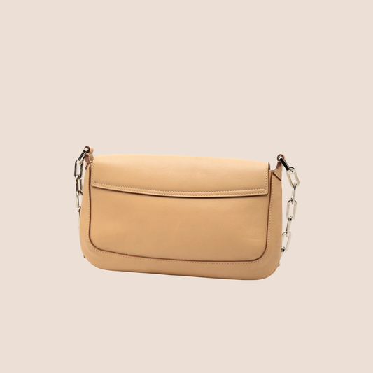 GUCCI BEIGE LEATHER CHAIN MINI FLAP BAG