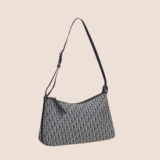 CHRISTIAN DIOR NAVY OBLIQUE TROTTER SHOULDER BAG