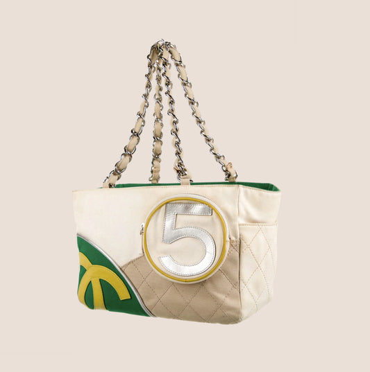 CHANEL NO.5 MULTICOLOR CANVAS SHOPPER TOTE