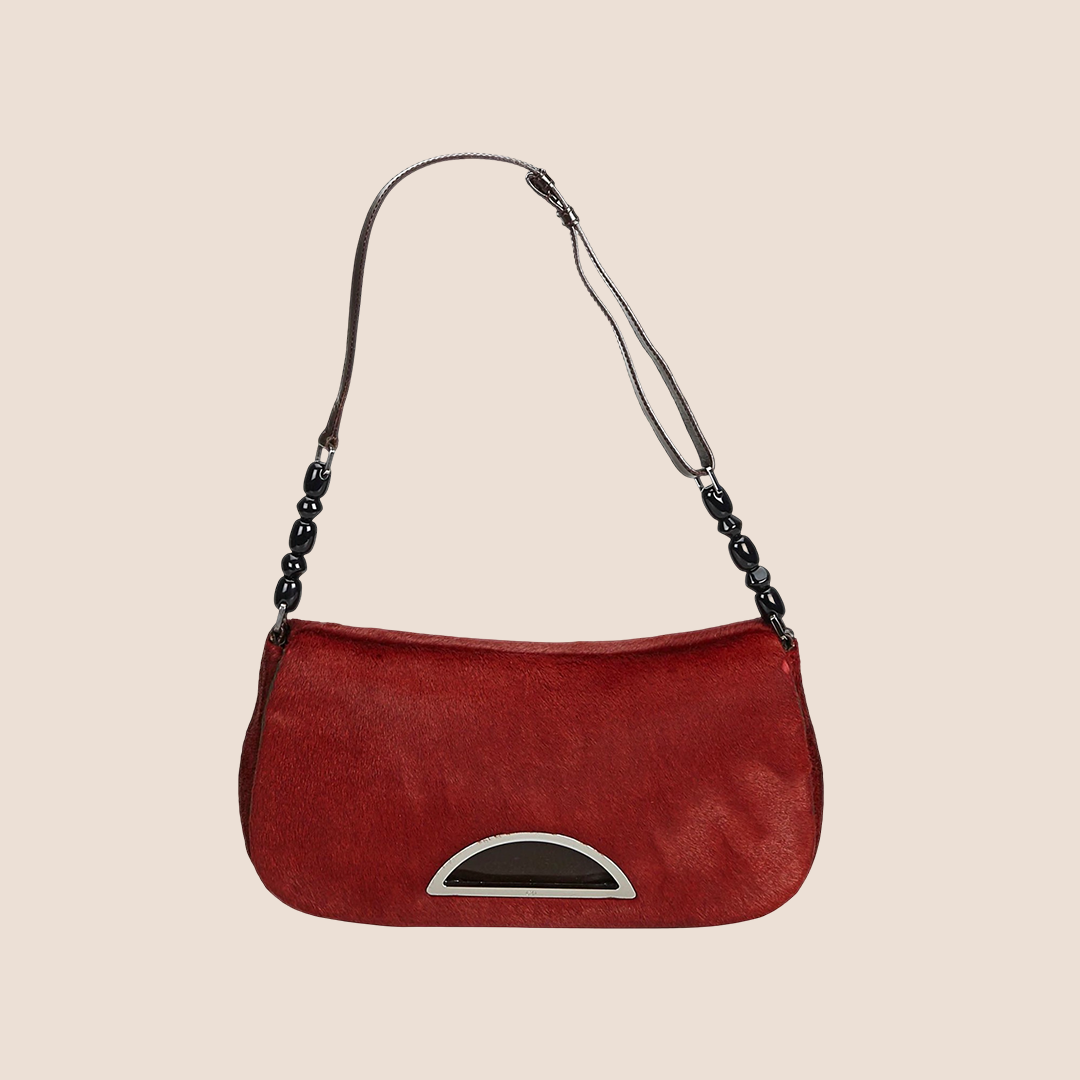 CHRISTIAN DIOR 2004 RED PONY HAIR MALICE BAG