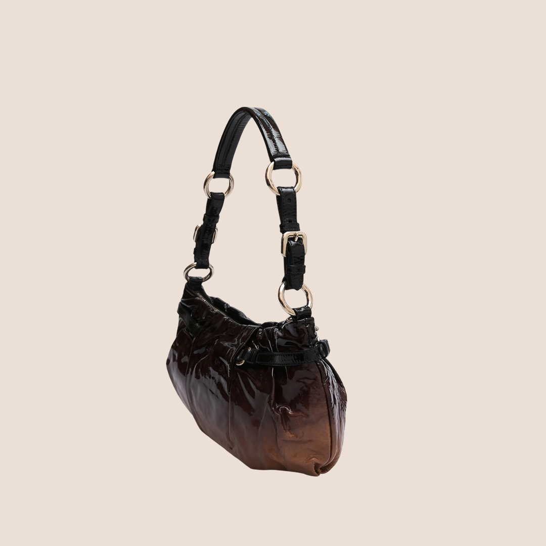 PRADA BROWN OMBRÉ PATENT LEATHER SHOULDER BAG