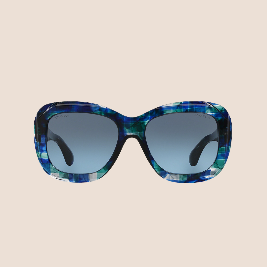 CHANEL CERULEAN & GREEN OVAL FRAME SUNGLASSES
