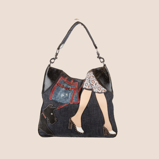 MIU MIU 2000 DENIM PATCHWORK HOBO BAG