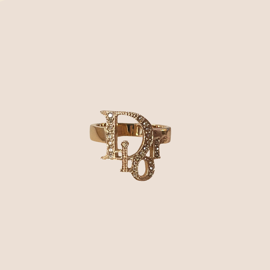 CHRISTIAN DIOR GOLD RHINESTONE MONOGRAM RING – RDB