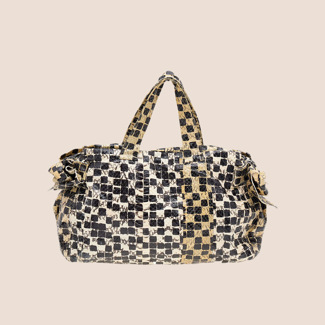 MIU MIU CHECKERED SNAKESKIN BOW CROSSBODY TOTE BAG