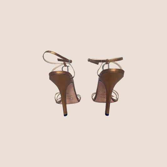 CHRISTIAN DIOR GOLD SWAROWSKI CHAIN STRAP SANDALS