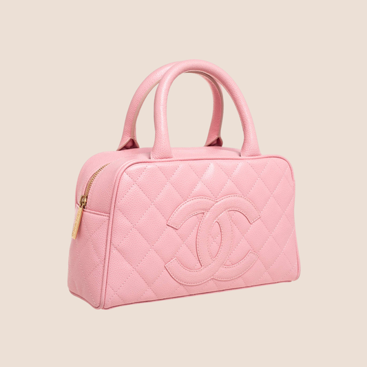 CHANEL CC PINK QUILTED CAVIAR BOWLER BAG