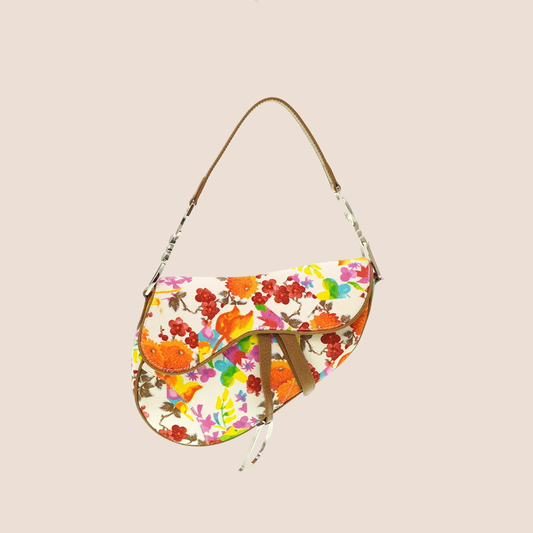 CHRISTIAN DIOR FLORAL CANVAS SADDLE BAG