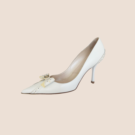 CHRISTIAN DIOR WHITE BOW LEATHER PUMPS