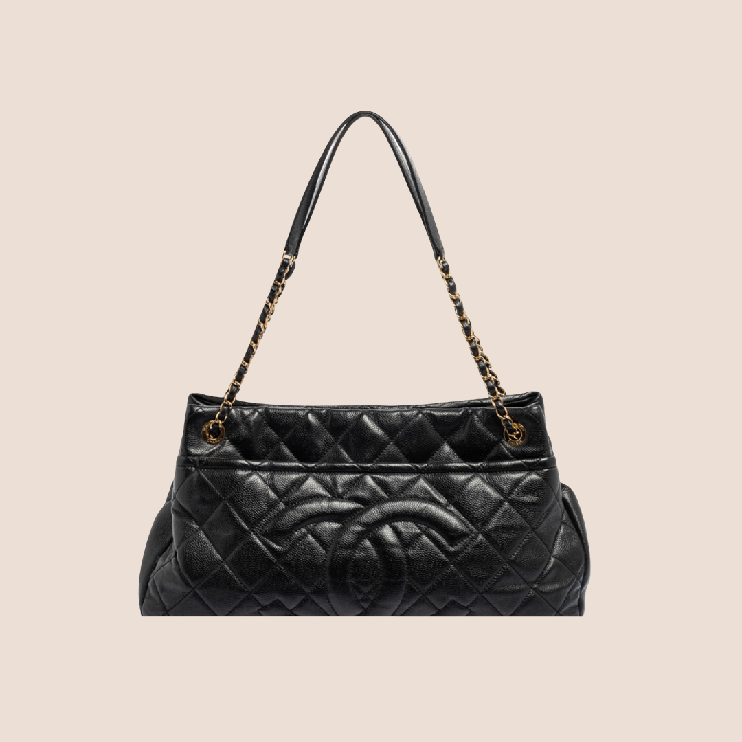 CHANEL BLACK CAVIAR LEATHER CC TIMELESS SOFT TOTE BAG