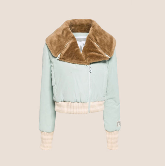 CHANEL SPORTS FALL 2001 BLUE CC LOGO FUR BOMBER JACKET