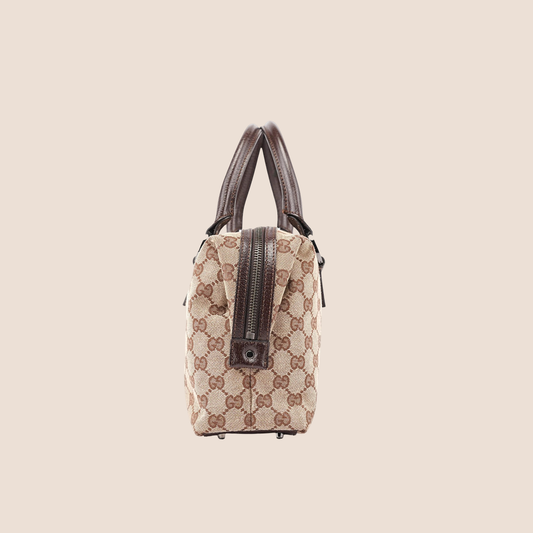 GUCCI 2000 BROWN GG MONOGRAM SMALL BOSTON BAG