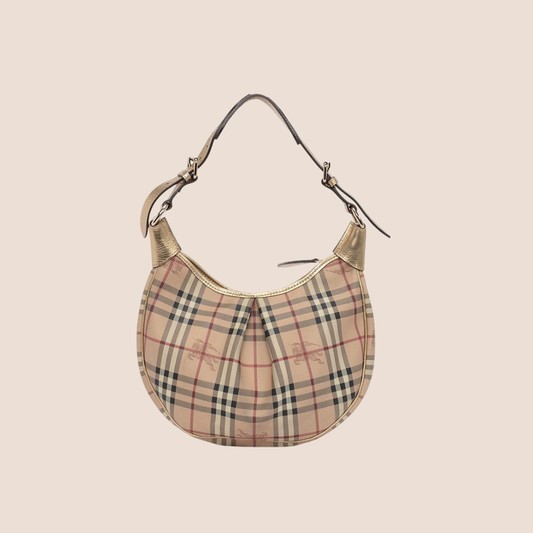 BURBERRY HAYMARKET GOLD RYDER HOBO BAG
