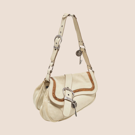 CHRISTIAN DIOR 2006 CREAM LEATHER DOUBLE GAUCHO BAG