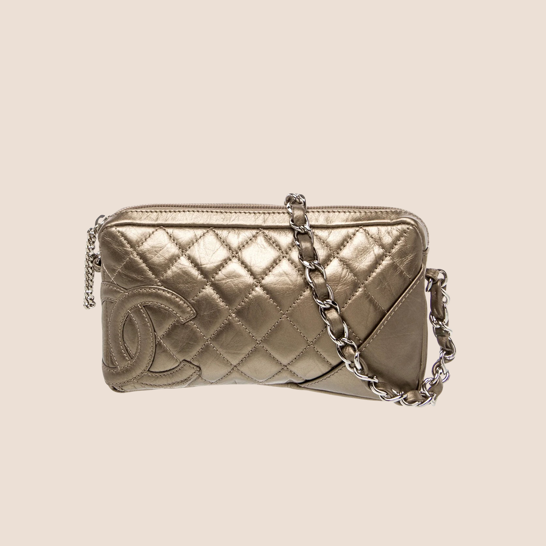 CHANEL 2005 CAMBON METALLIC GOLD QUILTED LEATHER SHOULDER BAG