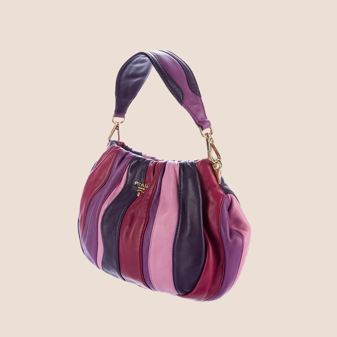 PRADA 2000 PINK & PURPLE NAPPA LEATHER WAVES CROSSBODY BAG