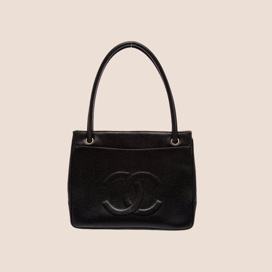 CHANEL BLACK CAVIAR CC LOGO TOTE BAG