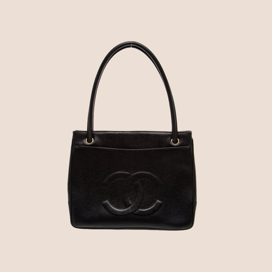 CHANEL BLACK CAVIAR CC LOGO TOTE BAG