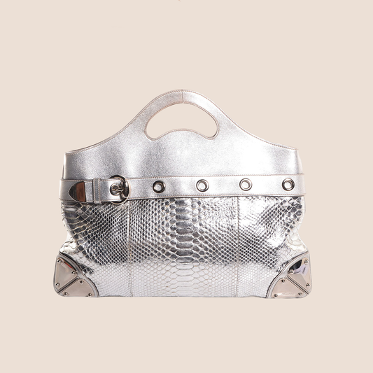 GUCCI 2000 SILVER PYTHON ROMY TOTE BAG