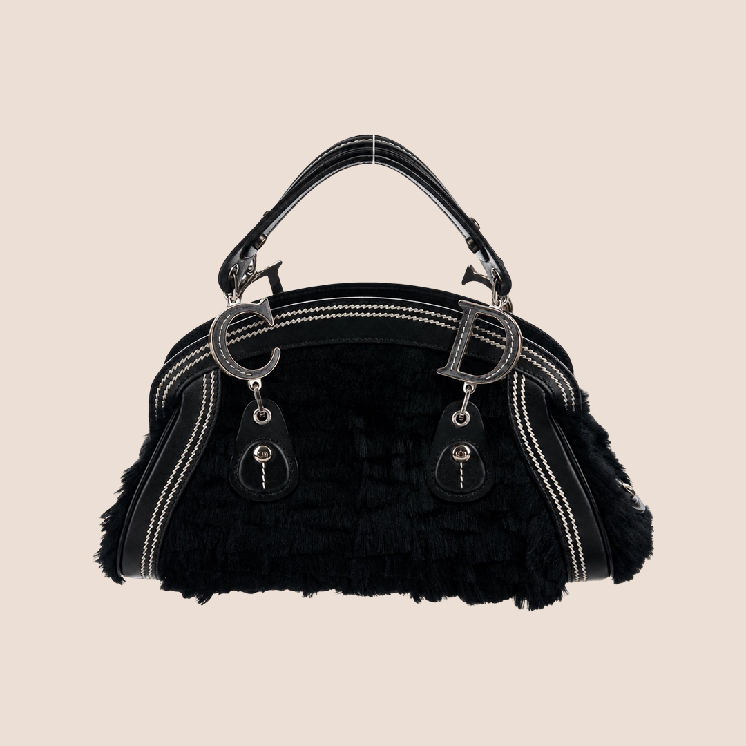 CHRISTIAN DIOR 2003 BLACK RABBIT FUR DETECTIVE MINI HANDBAG