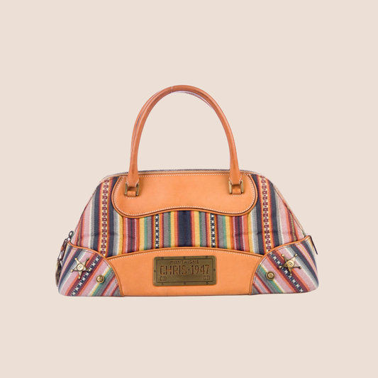 CHRISTIAN DIOR 2002 SPRING MONTAIGNE STRIPED CADILLAC TOP HANDLE BAG