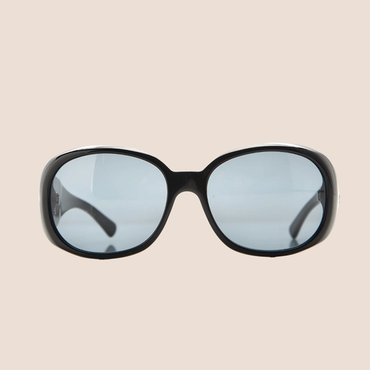 CHANEL BLACK FRAME CAMELLIA SUNGLASSES
