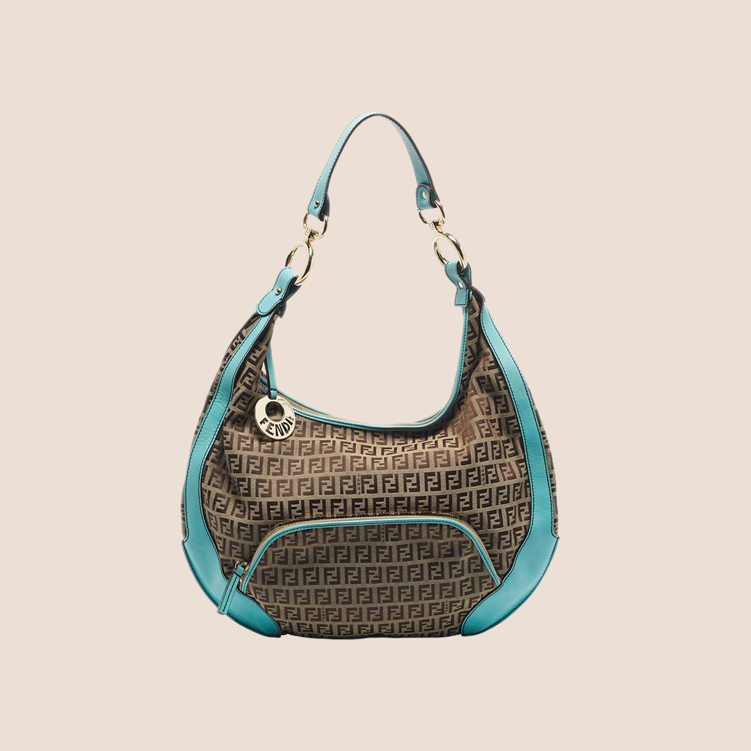 FENDI BLUE & BROWN ZUCCHINO CHEF HOBO BAG