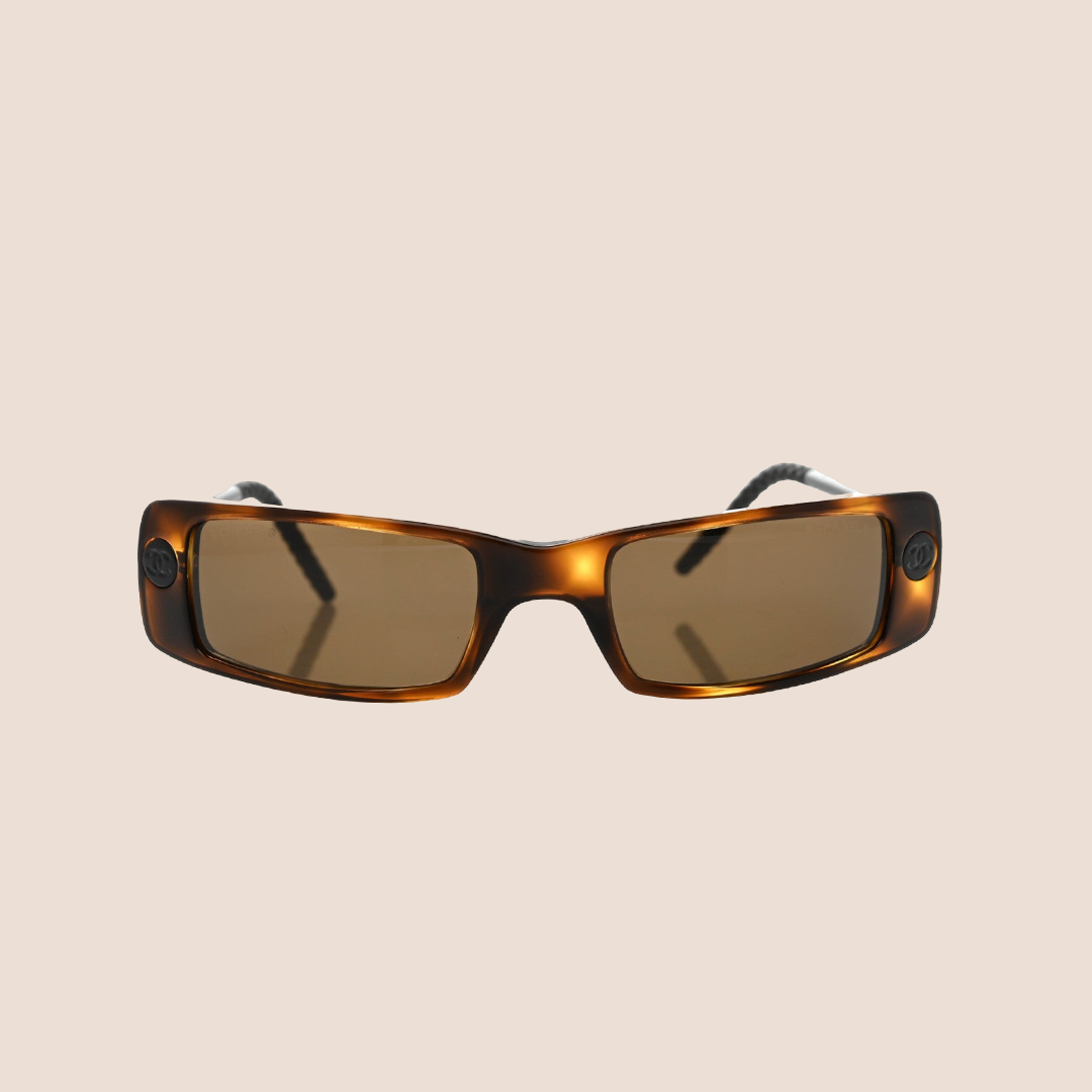 CHANEL BROWN TORTOISE RECTANGLE SUNGLASSES