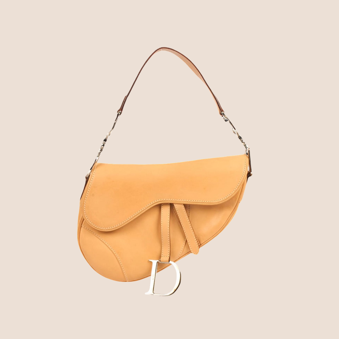 CHRISTIAN DIOR APRICOT LEATHER SADDLE BAG