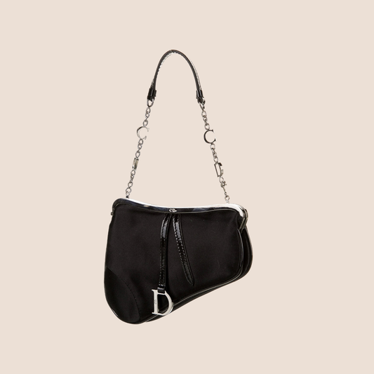 CHRISTIAN DIOR 2002 BLACK SATIN MICRO SADDLE BAG