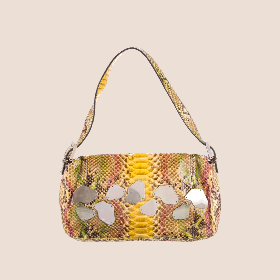 FENDI 2000 PYTHON MIRROR BAGUETTE BAG