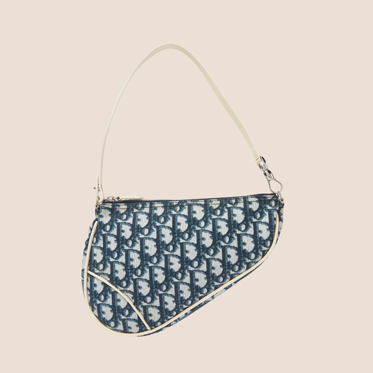 CHRISTIAN DIOR 2005 BLUE TROTTER CANVAS MINI SADDLE BAG