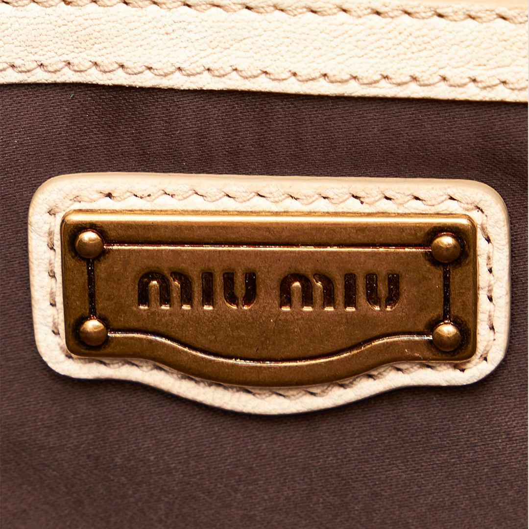 MIU MIU 2009 WHITE LEATHER STUDDED TOTE BAG