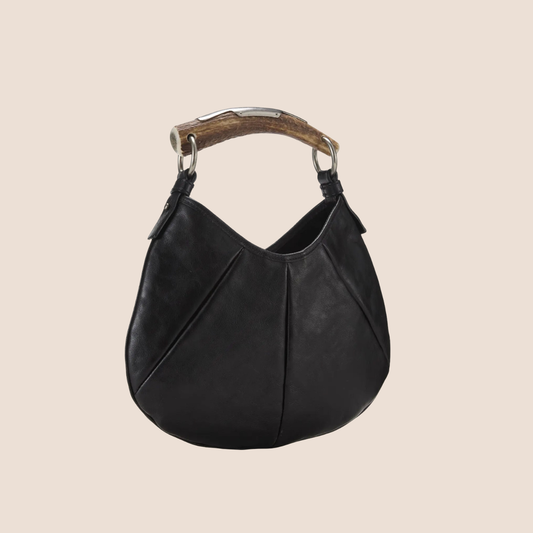 YVES SAINT LAURENT BLACK LEATHER MOMBASA SHOULDER BAG