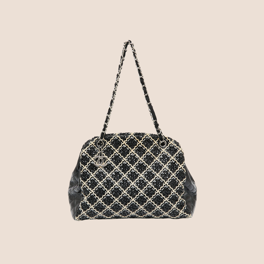 CHANEL BLACK & BEIGE WOVEN STITCH MADEMOISELLE BAG