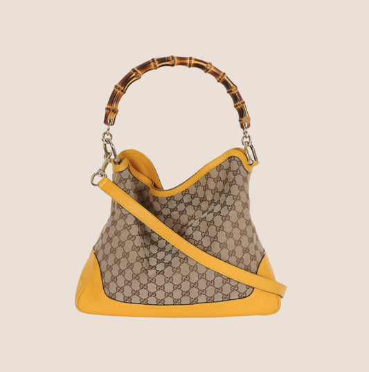 GUCCI YELLOW LEATHER GG CANVAS DIANA BAG
