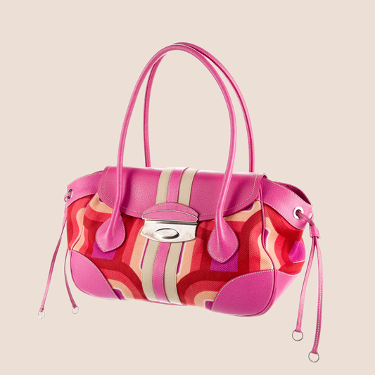 PRADA 2000 PINK VITELLO LEATHER & NYLON STRIPE BAG