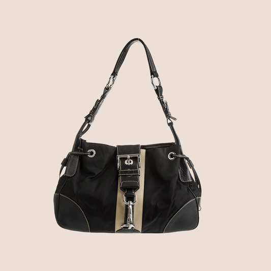 PRADA 2000 VITELLO LEATHER & NYLON STRIPE HOBO BAG