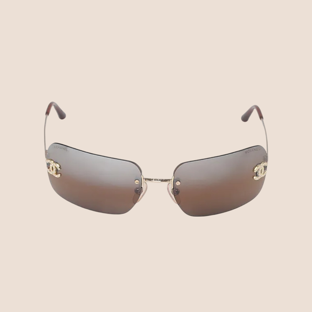 CHANEL 90s BROWN CC RHINESTONE RIMLESS SUNGLASSES – RDB