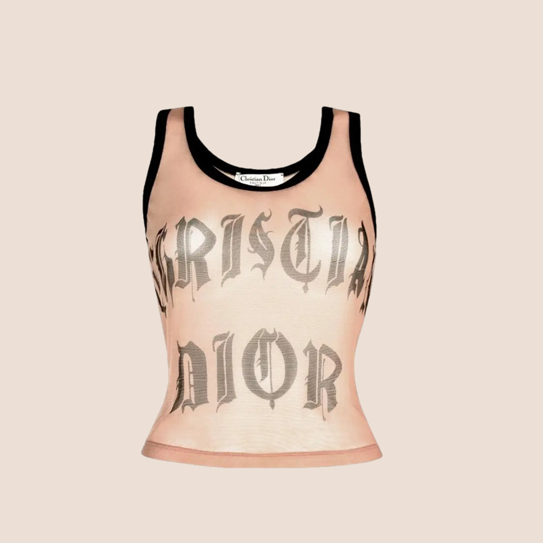 CHRISTIAN DIOR 2002 RUNWAY GOTHIC LOGO MESH TOP – RDB