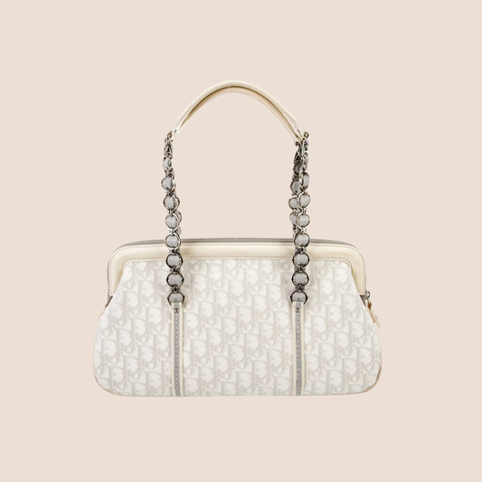 CHRISTIAN DIOR 2007 GREY & WHITE ROMANTIQUE TROTTER FRAME SHOULDER BAG