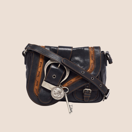 CHRISTIAN DIOR 2006 BLACK LEATHER MINI GAUCHO BAG