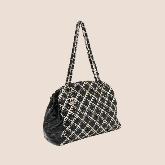 CHANEL BLACK & BEIGE WOVEN STITCH MADEMOISELLE BAG